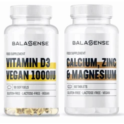Balasense Calcio, Magnesio Y Zinc 90 Comprimidos + Vitamina D3 Vegana 1000UI 90 Perlas